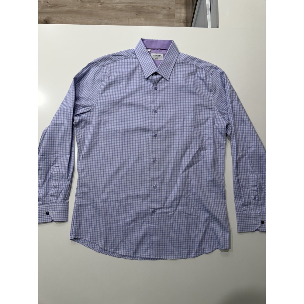 Duchamp London Slim Fit White Purple Houndstooth Mens Dress Shirt 17 XL